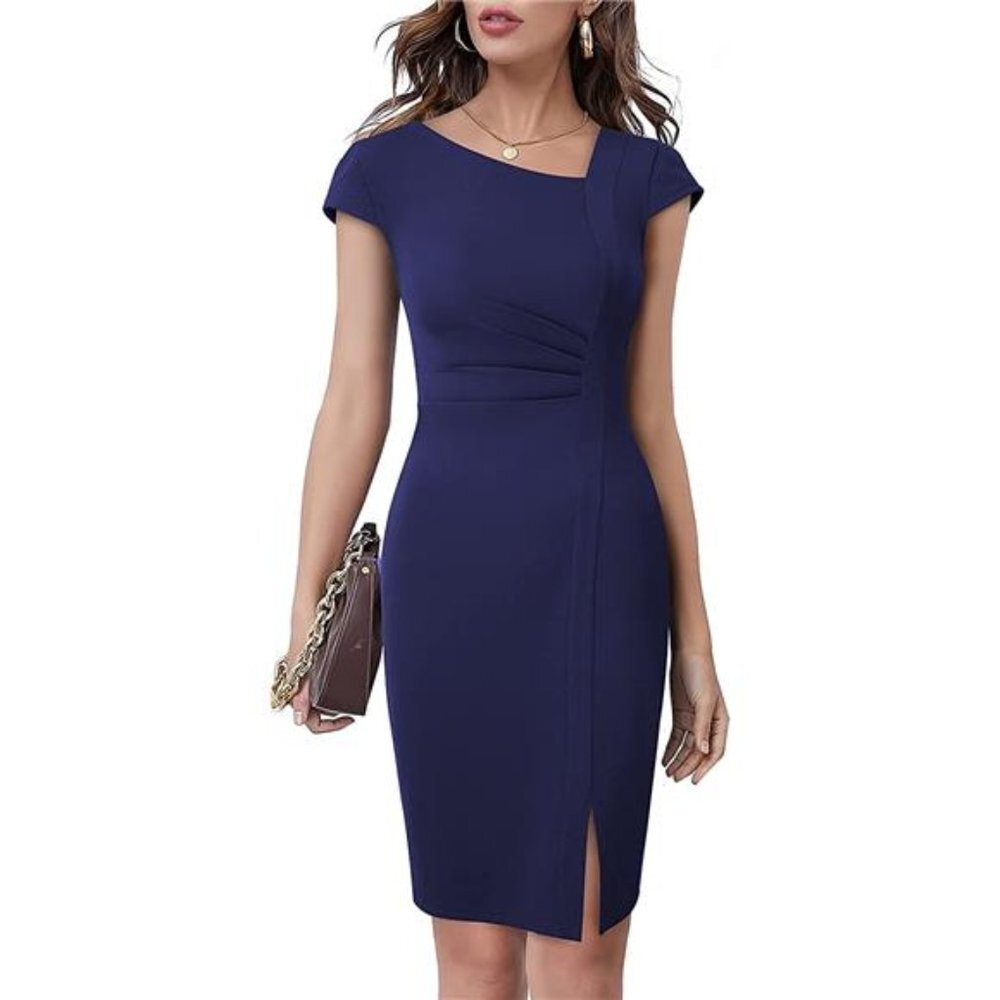 Women Elegant Front Split Business Formal Vintage Slim Dress